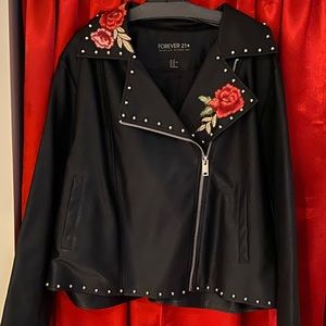 Faux Leather Embroidered Jacket